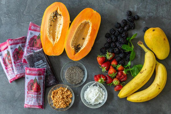 Ingrédients pour un bol d'acai