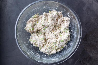 all the ingredients combined for the chicken filling