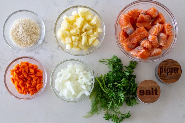 Ingrédients pour la soupe Ukha